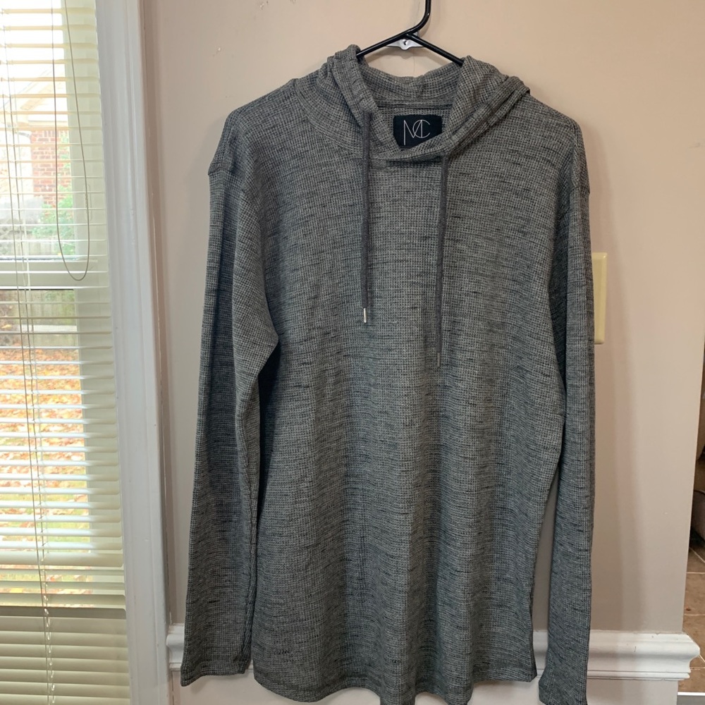 MC Modern Culture Men’s L Gray Waffle knit Rounded Hem Hooded Pullover